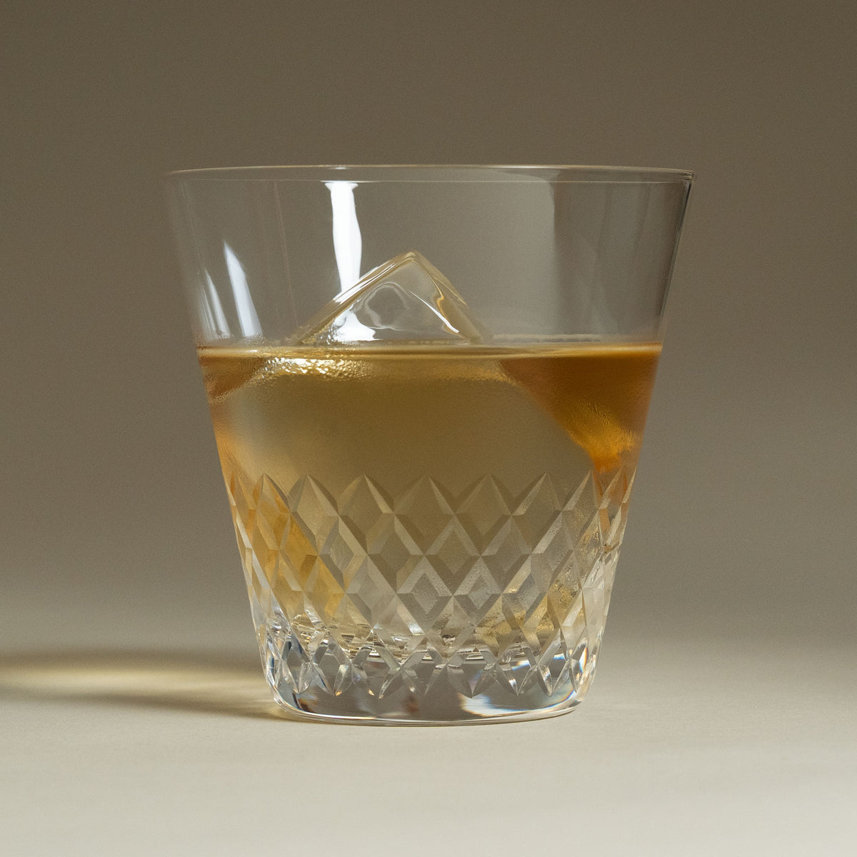 Clear Edo Kiriko Japanese whiskey glass with hand cut Aya crisscross pattern