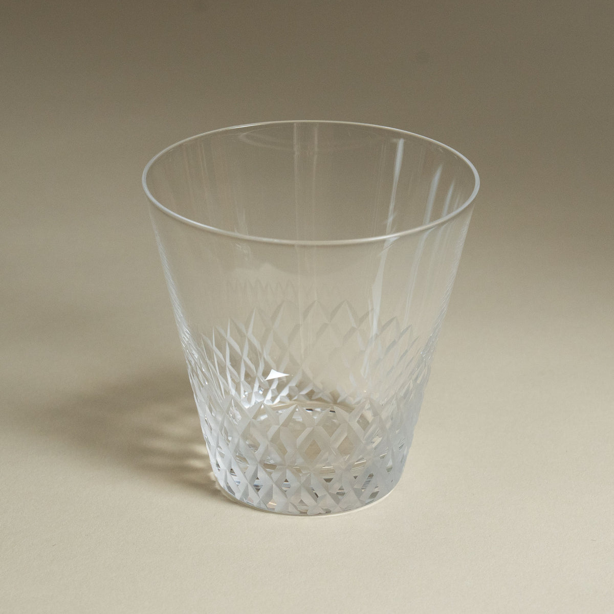 Frosted Edo Kiriko Japanese whiskey glass with hand cut Aya crisscross pattern