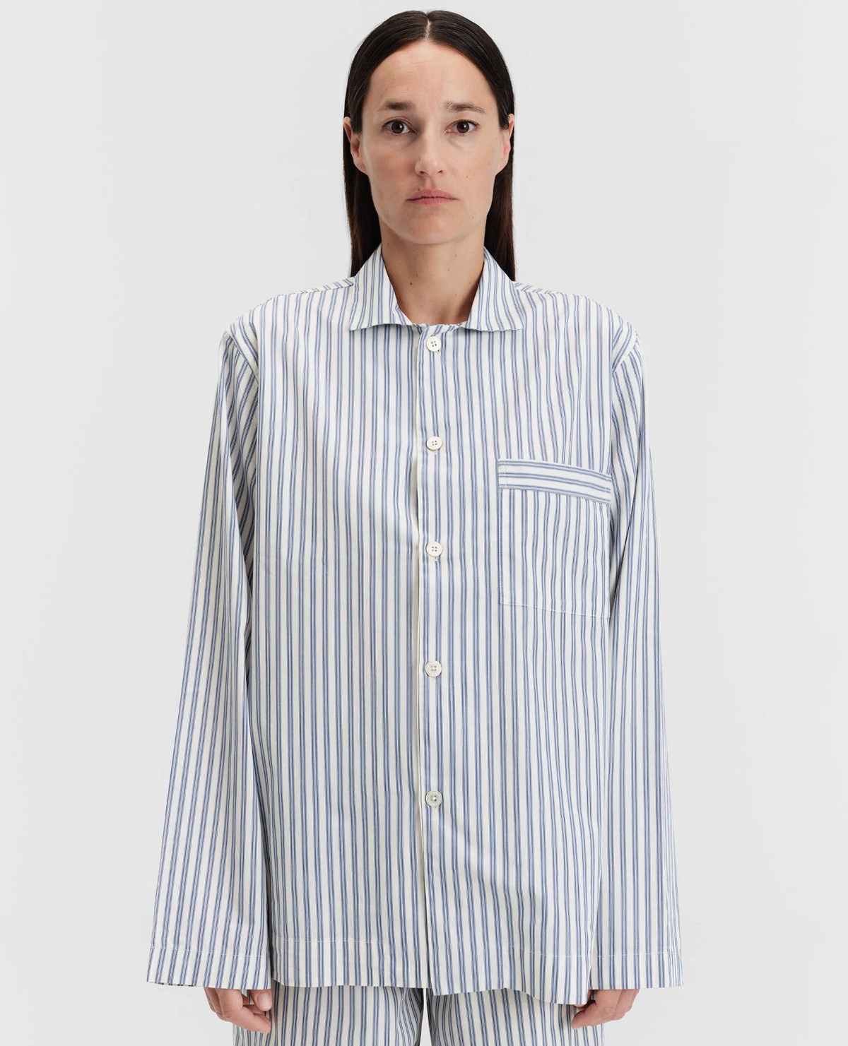 Tekla Poplin Long-Sleeve Sleep Shirt - Skagen Stripes