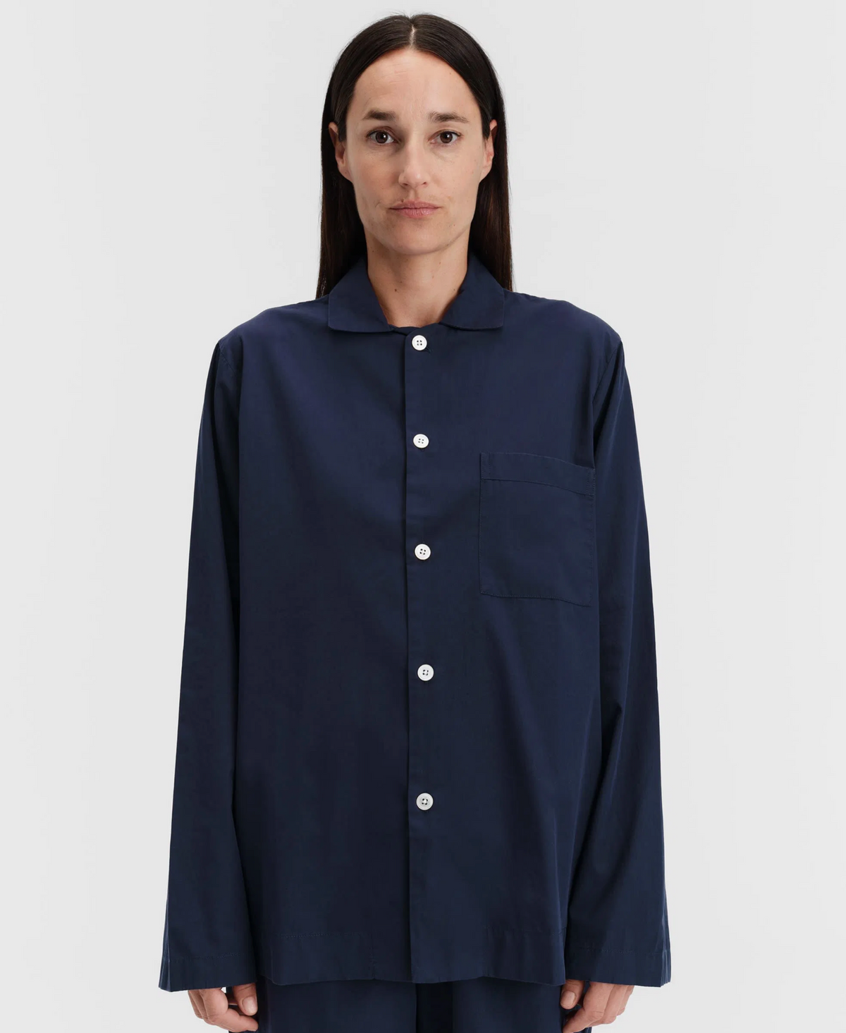 Tekla Poplin Long-Sleeve Sleep Shirt - True Navy