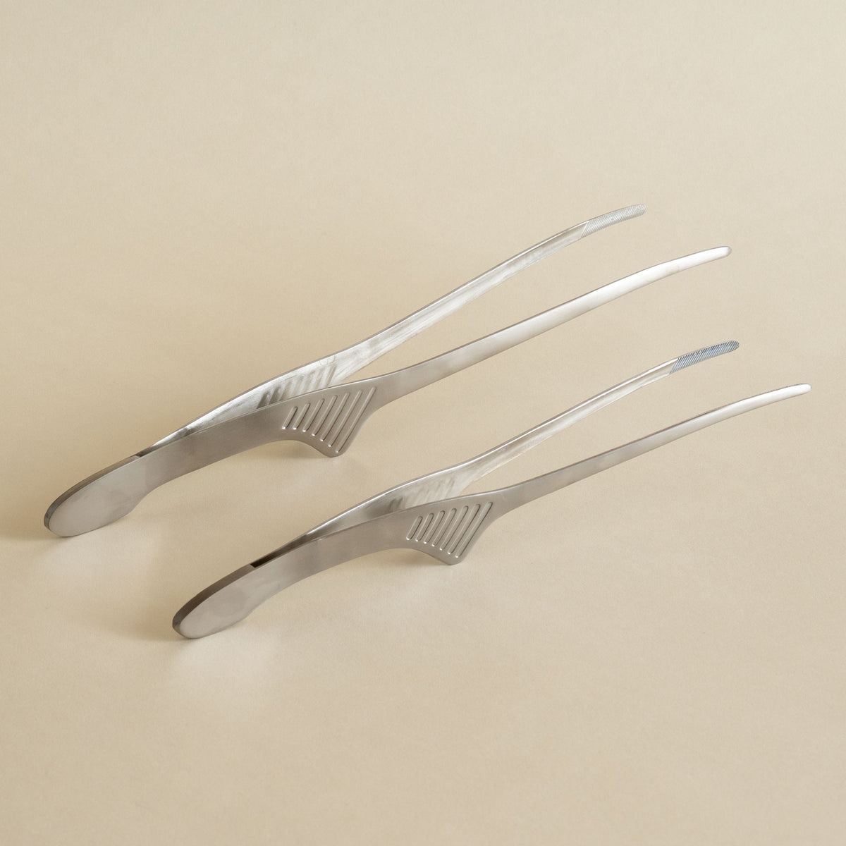 Japanese self-standing stainless steel BBQ and serving tongs in two sizes