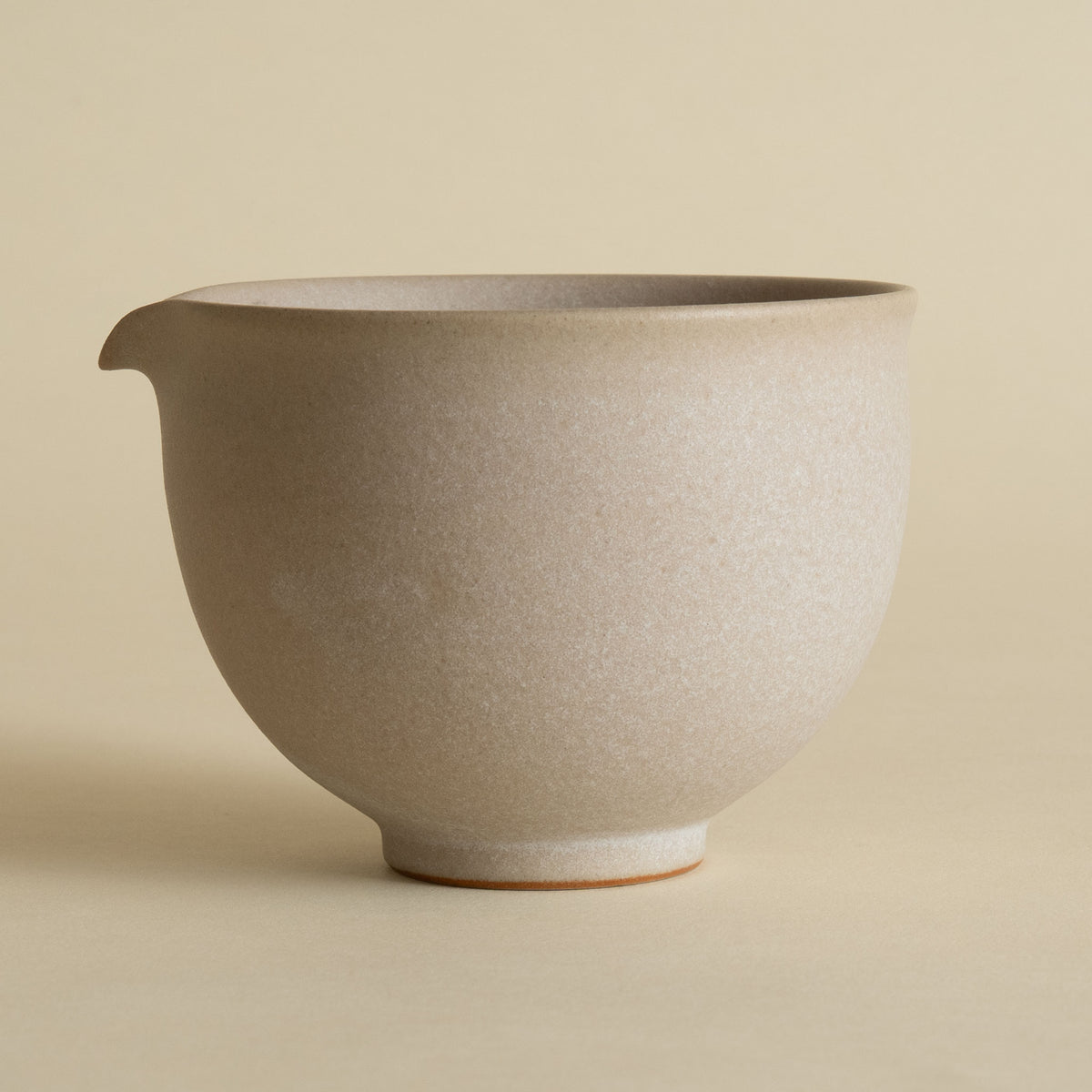 Handmade katakuchi matcha bowl with pouring spout in stone beige
