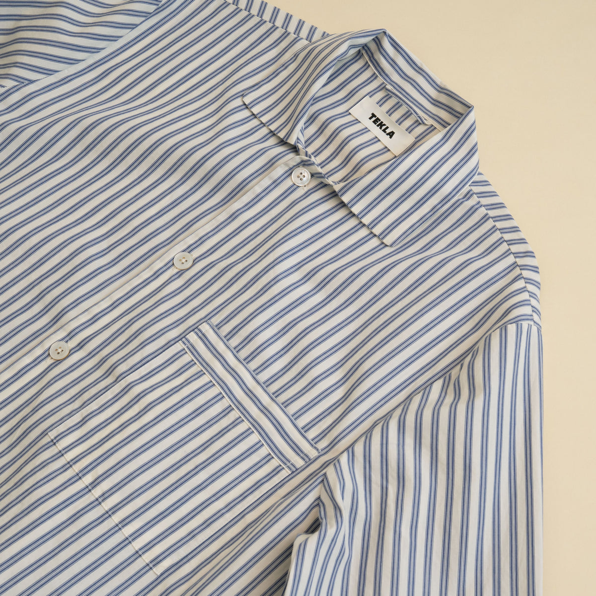 Tekla Poplin Long-Sleeve Sleep Shirt - Skagen Stripes