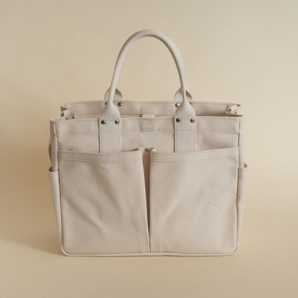 Threadline cotton canvas tool tote with shoulder strap in white