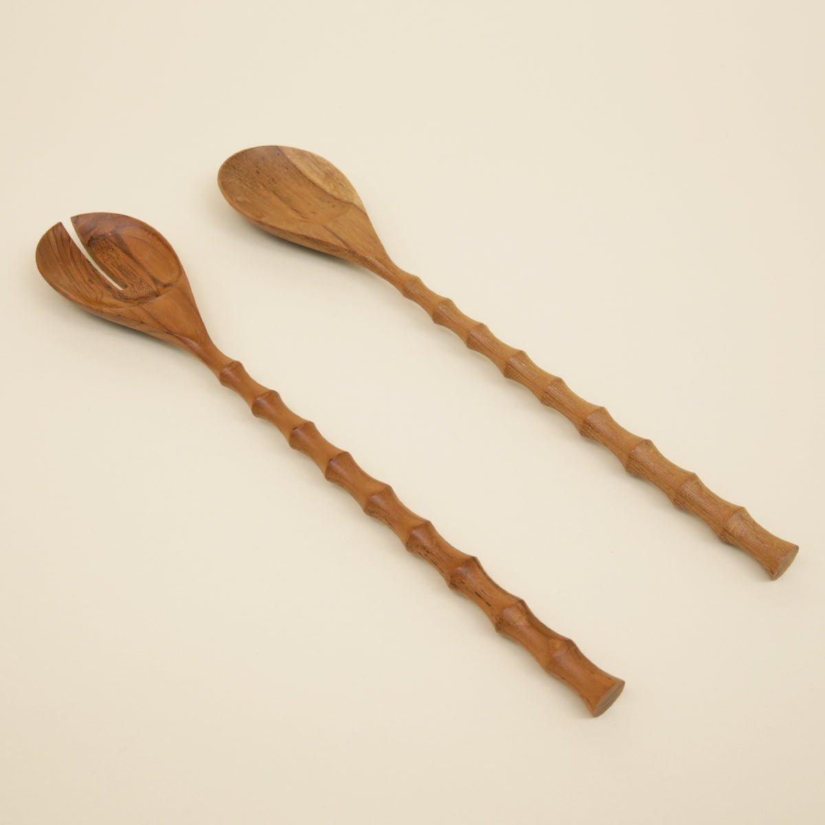 Teak Servers - Bamboo Style